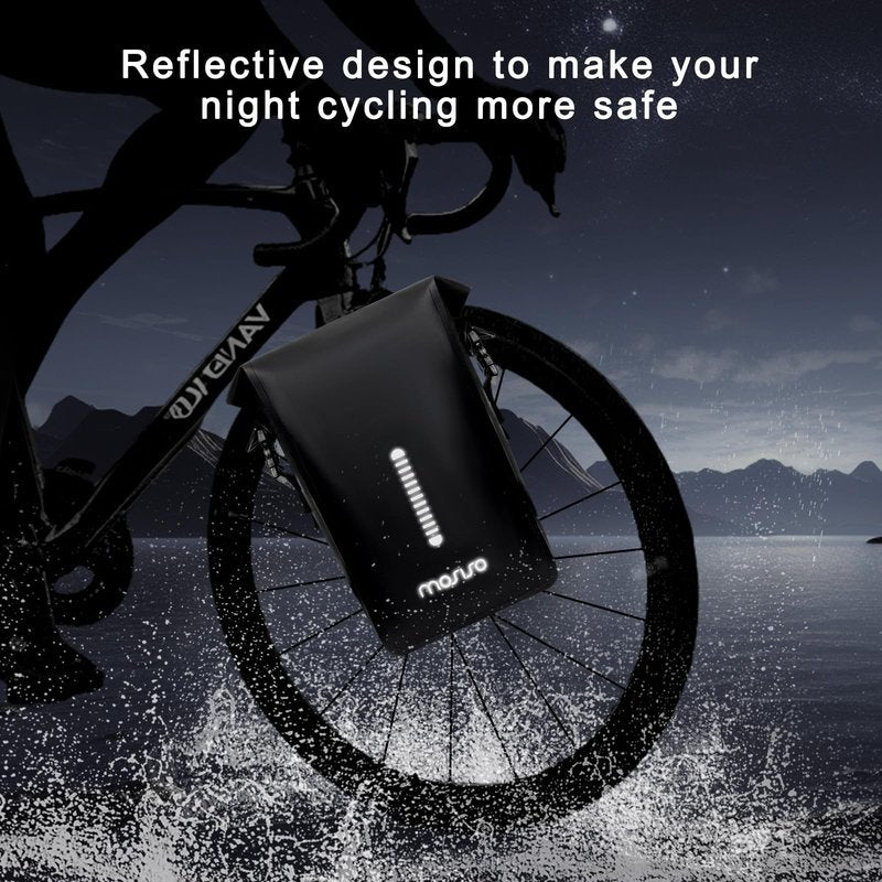 MOSISO Bike Front Fork Bag Waterproof 6L Bike Pannier Saddle Bicycle Fork Rack Bag, Bicycle Shoulder Pouch Cycling Accessories Pouch with Reflective Strips for Road Mountain Cycling, Black