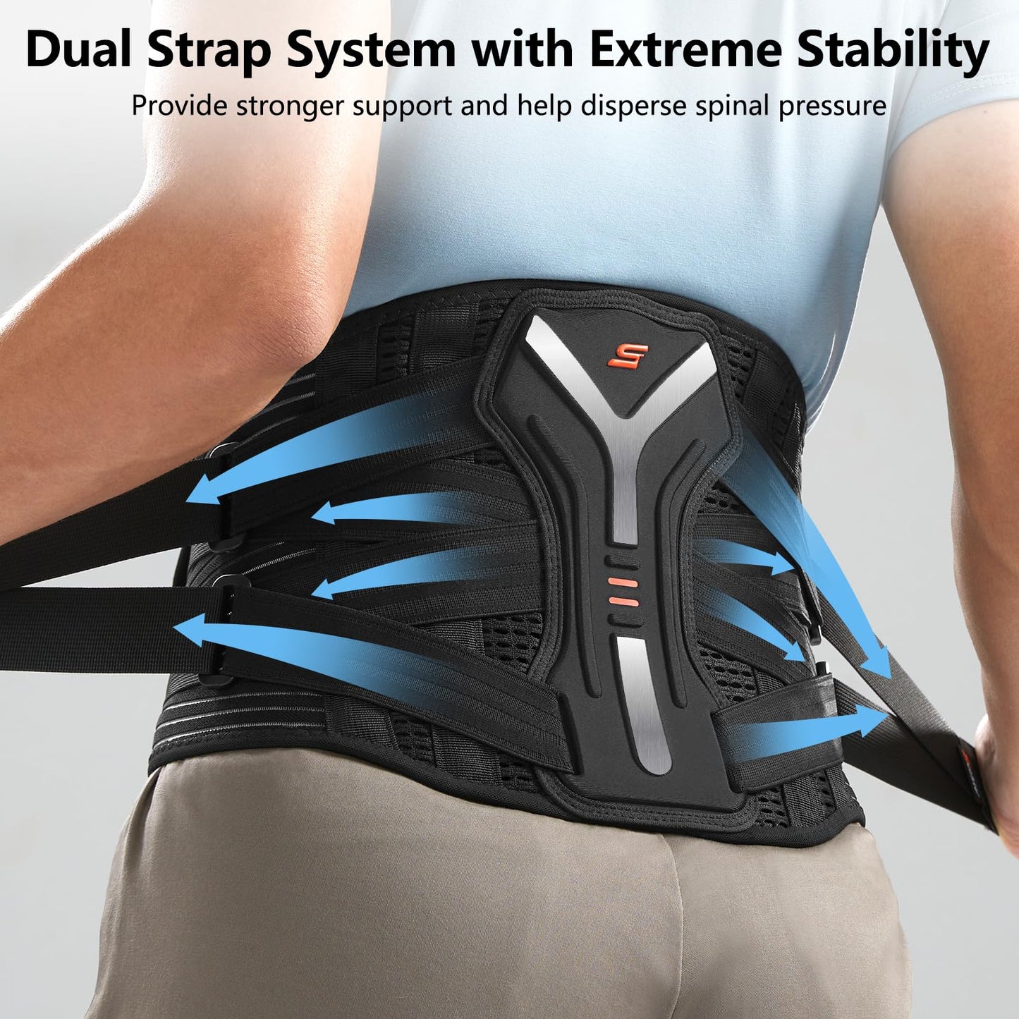 SueStar Back Brace for Lower Back Pain Relief with Y-Shaped Bionic Support System, Breathable Mesh Fabric Lumbar Support Belt for Men/Women, Immediate Relief from Sciatica, Herniated Disc, Scoliosis