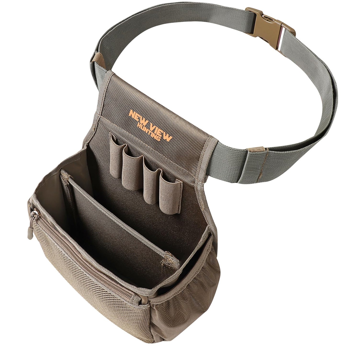 NEW VIEW Shell Bag - Holds 2 Boxes of Shells - Features Spacious Dual Compartments & Comfortable Waist Belt - Sturdy Lightweight Shotgun Shell Pouch Organizer for Your Shells