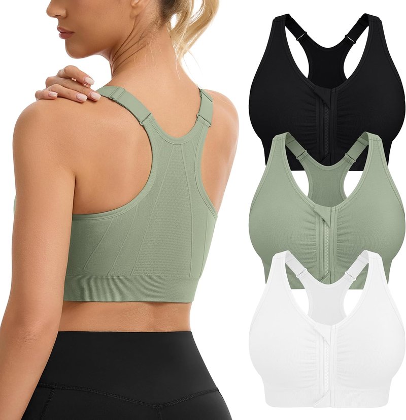 Wireless Women's Zip Front Sports Bra - Post-Surgery Comfort for Active Yoga | Adjustable Fit