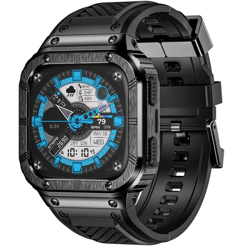 MioHHR Stainless Steel Case and Band Compatible with Fitbit Versa 4/3/2/Lite/Sense/Sense 2 Bands with Metal Case, Rugged Sports Protector Cover Silicone Wristbands for Men, Black