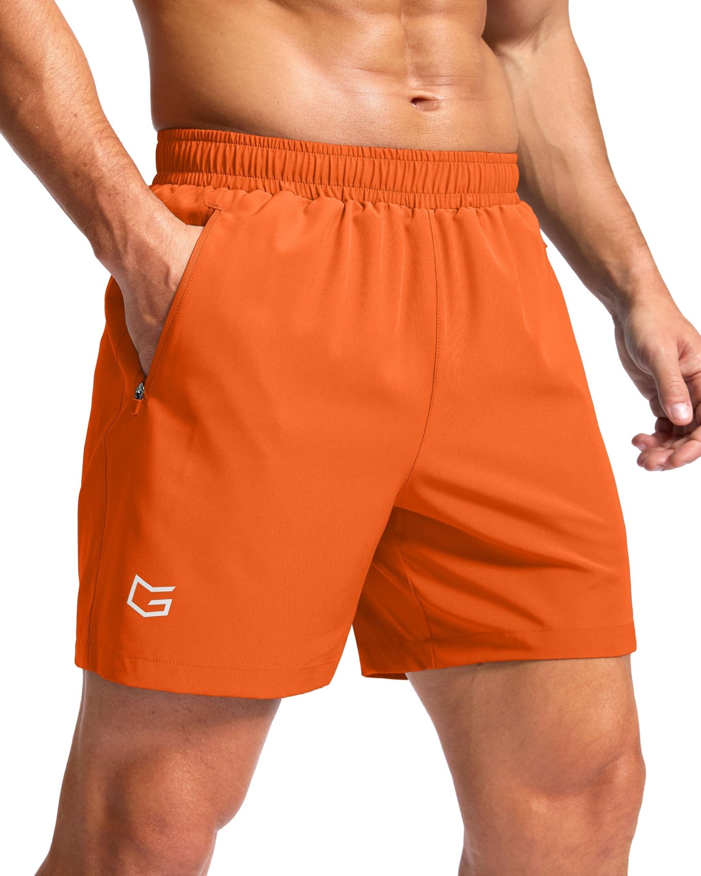 G Gradual Men's Athletic Running Shorts with Zipper Pockets Quick Dry 7"/ 5"/ 9" Workout Gym Shorts for Basketball Hiking(Orange,5S-New)