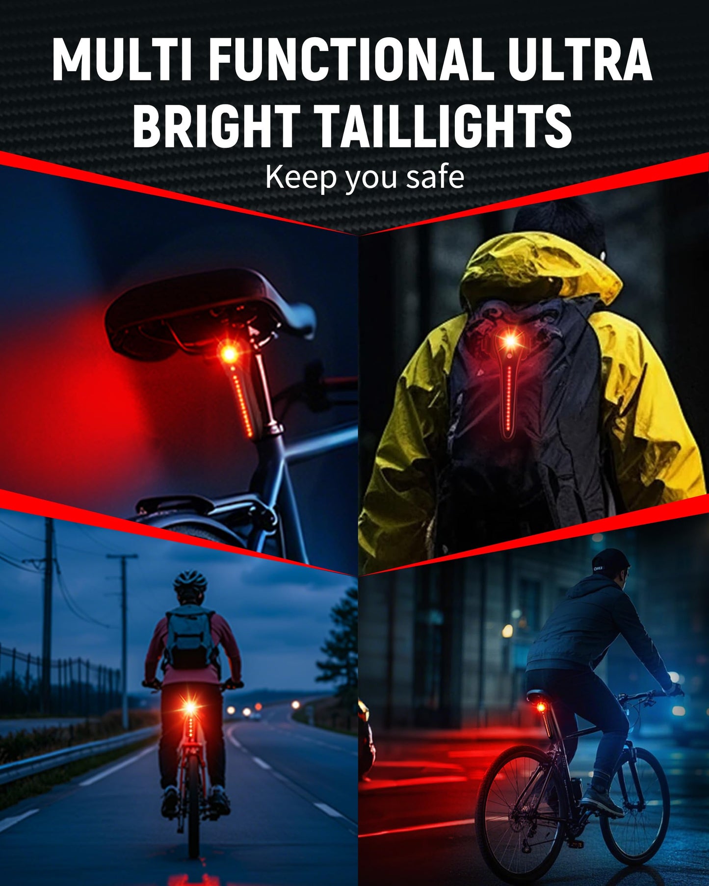 DARKBEAM Bike Tail Light Smart - with Brake/Light Sensor, USB-C Rechargeable, IP64 Waterproof, 5 Light Modes Bicycle Taillight for Night Riding, Super Bright Rear Bike Light for Road Mountain, Cycling