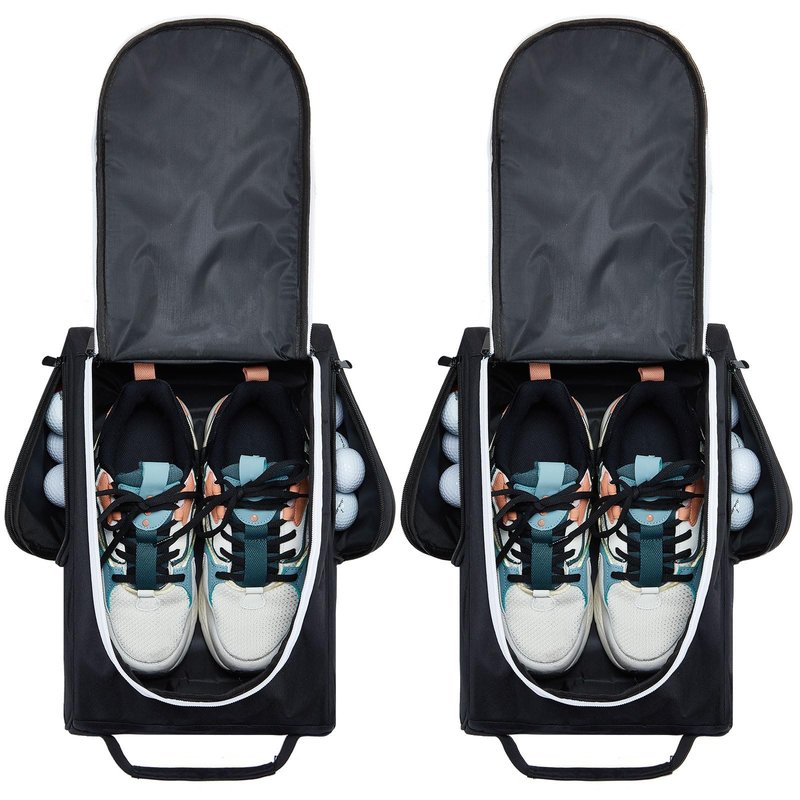 Funtery 2 Pcs Golf Shoe Bag for Travel Zippered Sports Shoe Carrier Tote Bags Golf Accessories with Ventilation Outside Pocket for Balls Tees Socks Accessories Men Women(Black, Gray)