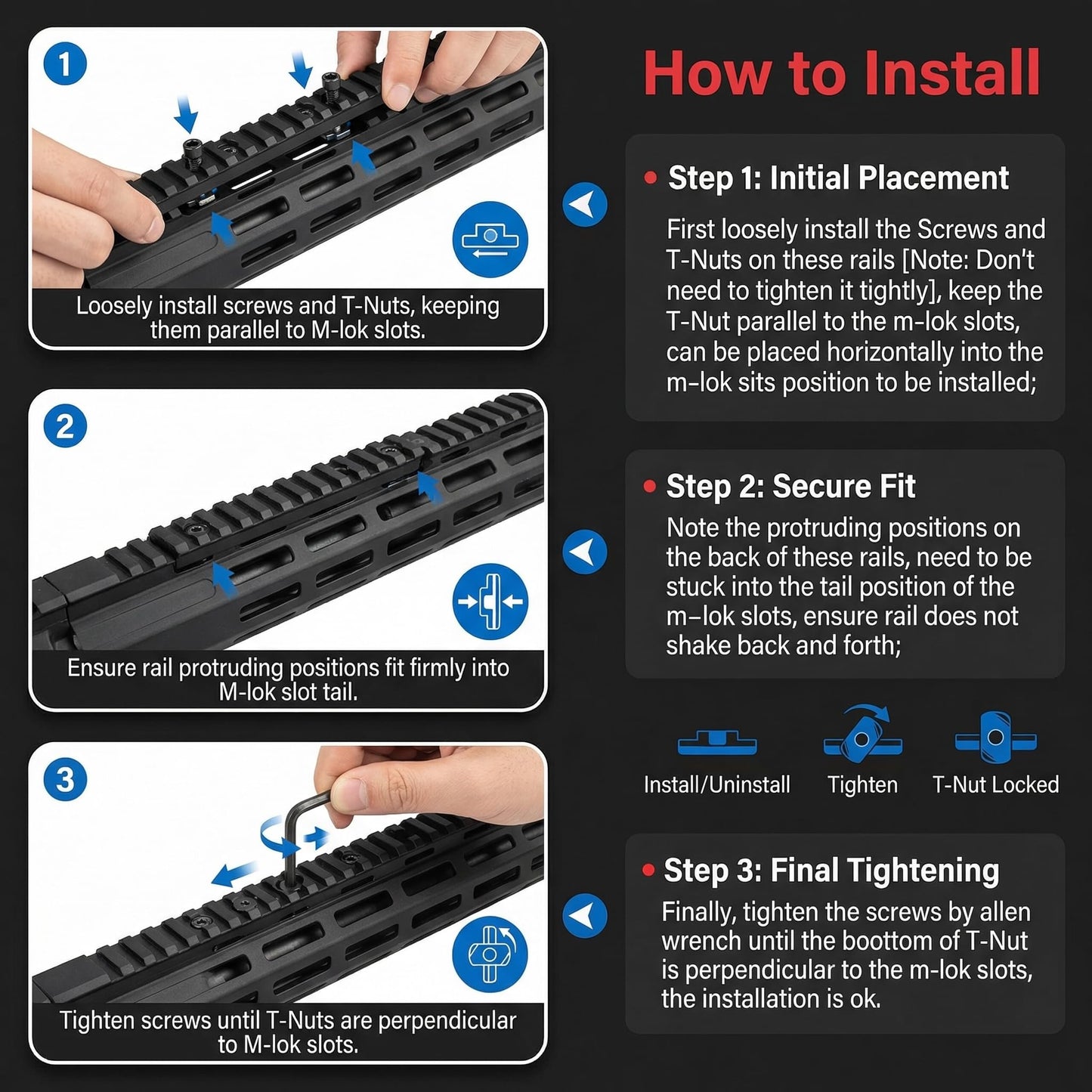 Gotical Multi Slots Mlok to Picatinny Rail Adapter | Set of 9 Slot Ar Picatinny Rail System