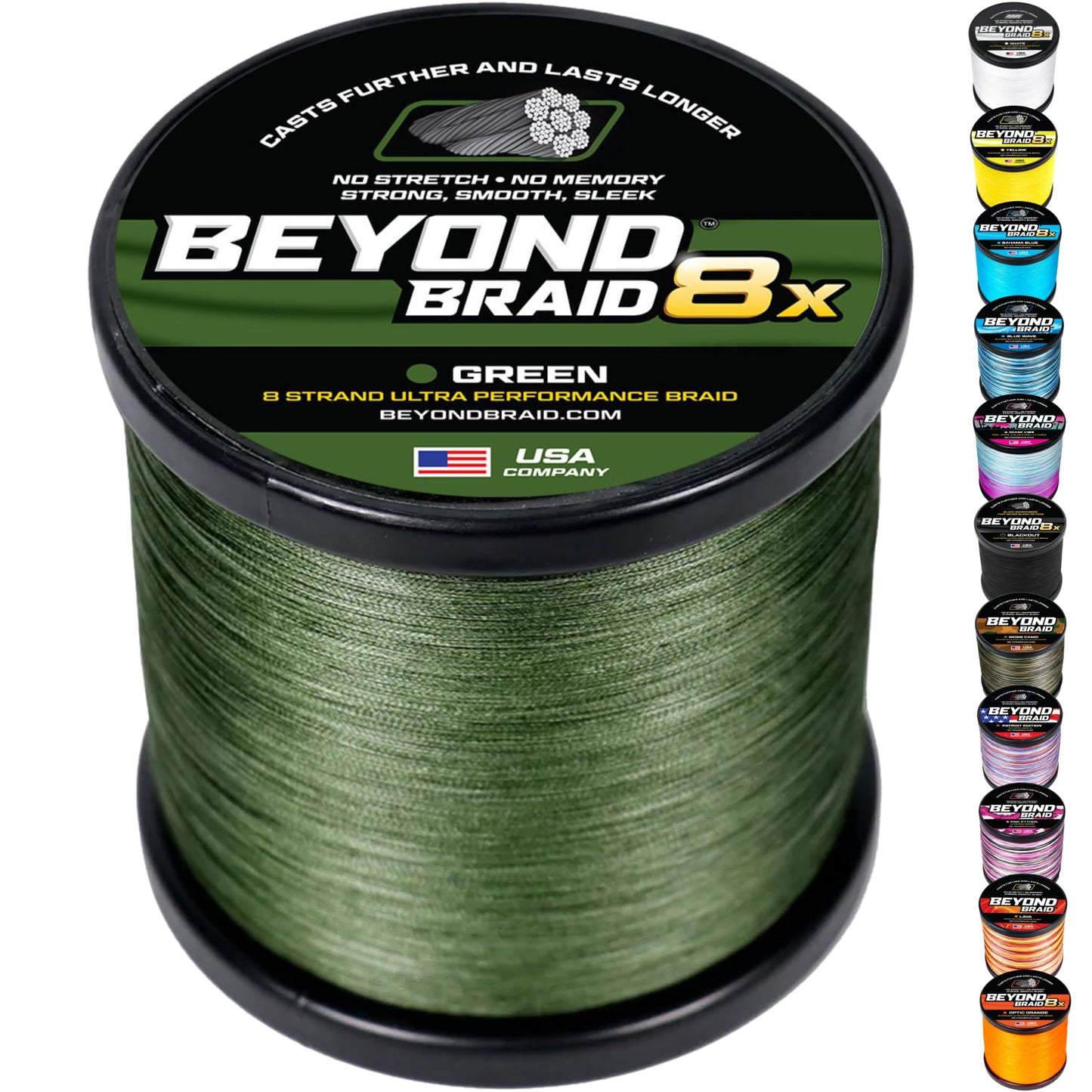 Beyond Braid Braided Fishing Line - Green 8X - No Fade - 500 Yards 40lb