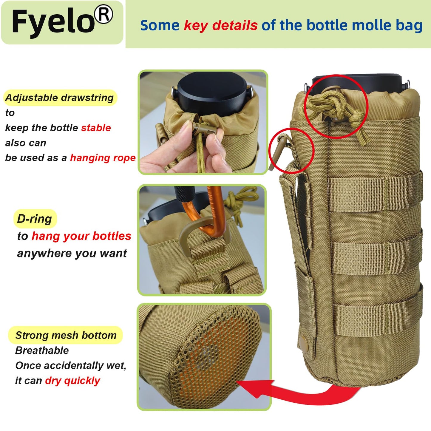 Tactical MOLLE Bottle Pouch Basic Style & Enhanced with Shoulder Strap
