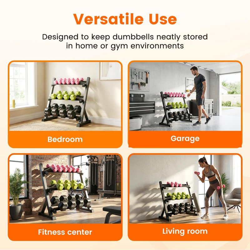 Dumbbell Rack, 3-Tier Dumbbell Weight Rack for Home Gym, Dumbbell Set for Dumbbell Kettlebell Barbell, Heavy Duty Weight Storage Organizer, Dumbbell Rack Stand Only