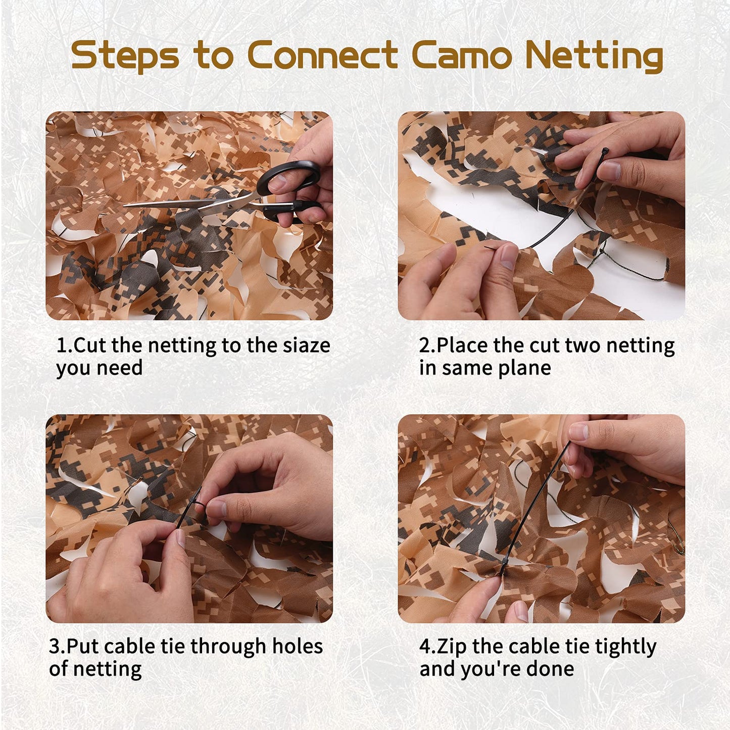 Sposuit Desert Camo Net Camouflage Netting 10 x 10ft - Oxford Fabric Camouflage Nets Military Surplus - Hunting Blind for Deer Stand, Party Supplies Decorations