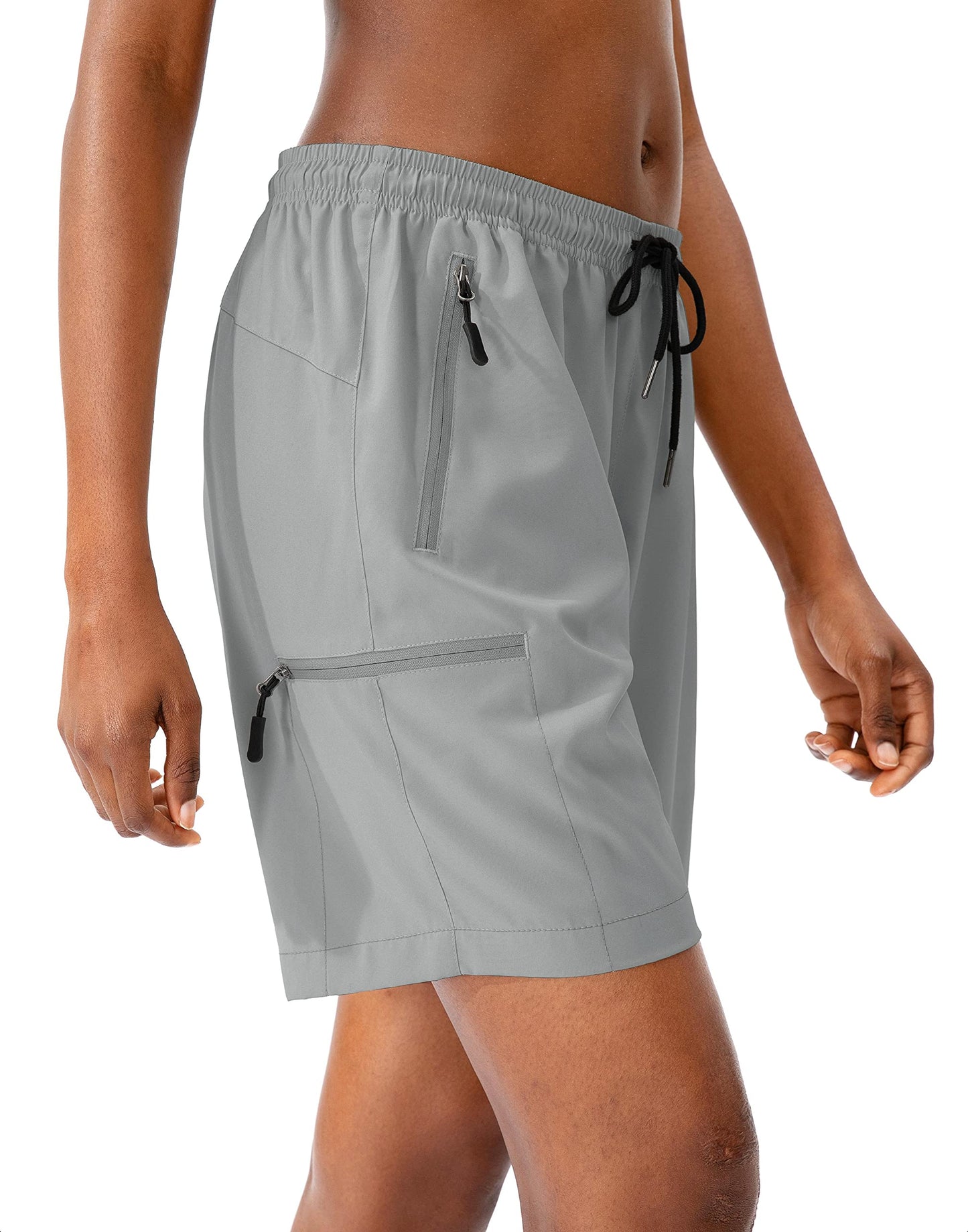 SANTINY Women's 5''/ 7''/9'' Hiking Cargo Shorts Quick Dry Lightweight Summer Shorts for Women Athletic Golf Zipper Pockets(Light Grey_XL)