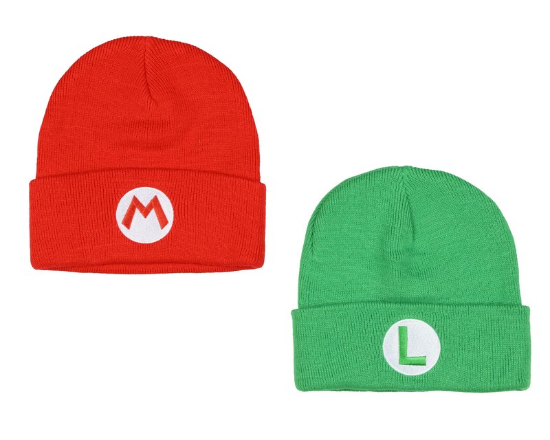 Nintendo Beanie | Super Mario Bros. Mario and Luigi Embroidered Patch 2-Pack Knit Cuffed Cold Weather Beanie Set for Men and Women Multicolored