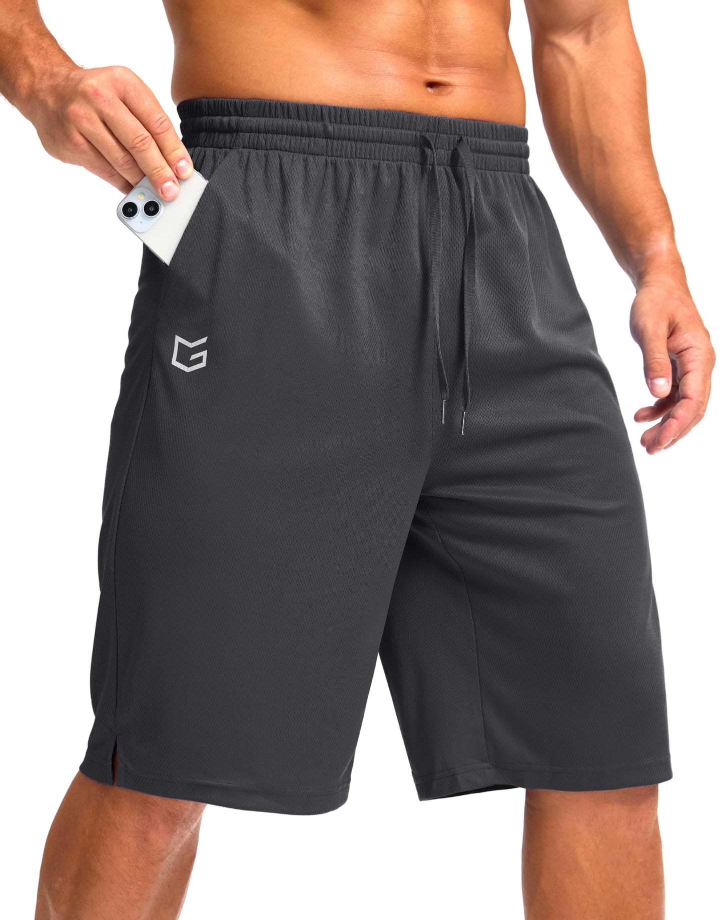 G Gradual Men's Athletic Shorts with Pockets 9" / 11" Long Basketball Shorts Lightweight Quick Dry Gym Workout Shorts for Men(Dark Gray,XXL)