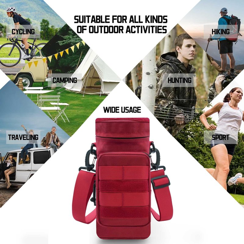 Tactical Water Bottle Pouch, Military Army Molle Water Pouches Carrier Holder for Hiking Camping Outdoor Sport Travel (RED)