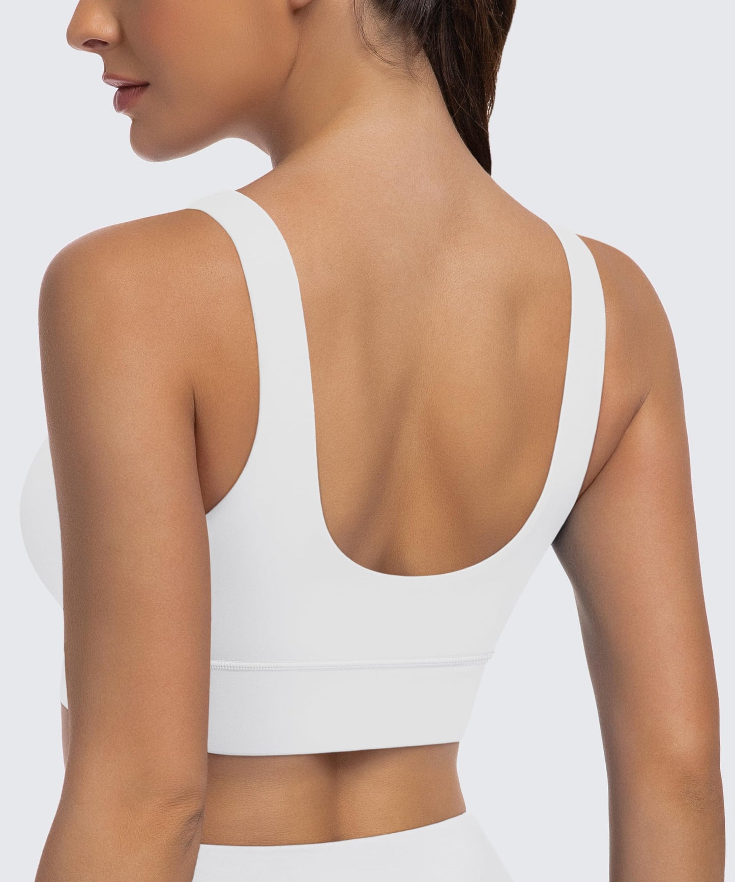 MIRITY 3-Pack Scoop Neck U Back Sports Bras for Women - Low Impact Padded Workout Yoga Crop Top Black White Blue Large