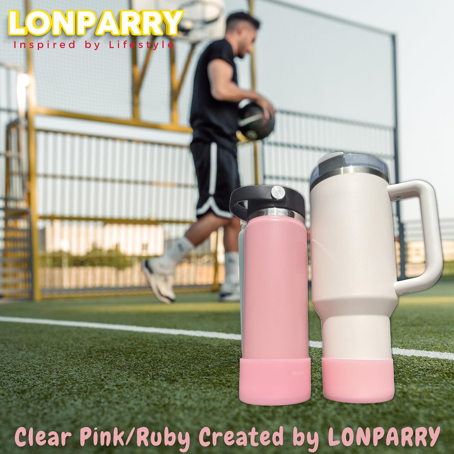 LONPARRY 2-Pack Boot for Stanley Tumbler 40 30 oz Bottom Sleeve Protector for Stanley Cup IceFlow Silicone Sleeve for Stanley Bottom Anti-Slip Sleeve Clear Honey Pink(Ruby)