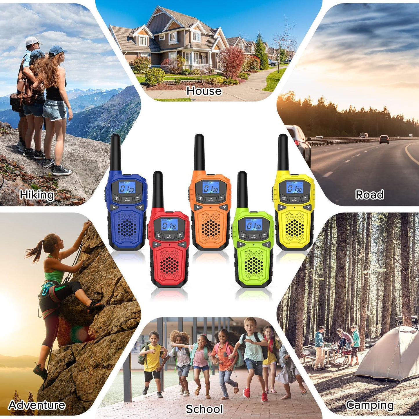 Walkie Talkies for Adults- WokTok Long Range Two Way Radio for Camping Hiking Hand Held Hiking Accessories Camping Gear Xmas Birthday Gift for Kids,SOS Siren,NOAA Weather Alert,5 Radios