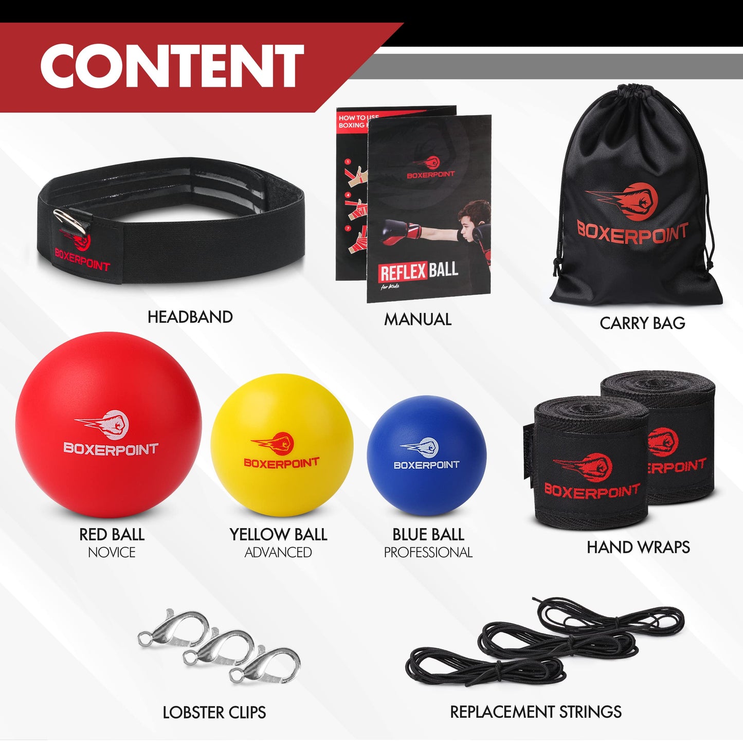 Boxerpoint Kids Boxing Reflex Ball – Boxing Ball Headband Boxing Games with 3 Skill Levels & Included Kids Boxing Wraps – Hand Eye Coordination Training Boxing Equipment for Kids (Kids)