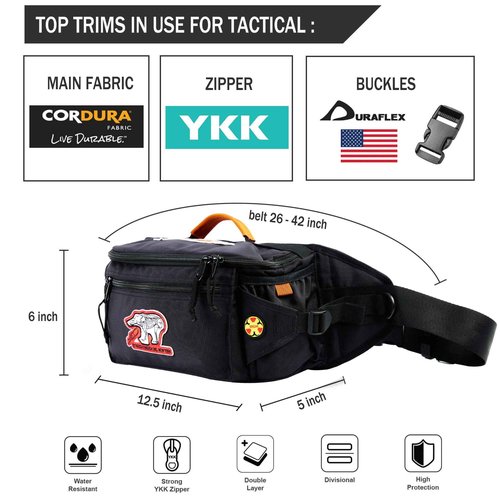 Rough Enough Tactical Fanny Pack for Men Crossbody Large Waist Bag for Travel Fishing Hiking Hunting Black 5L