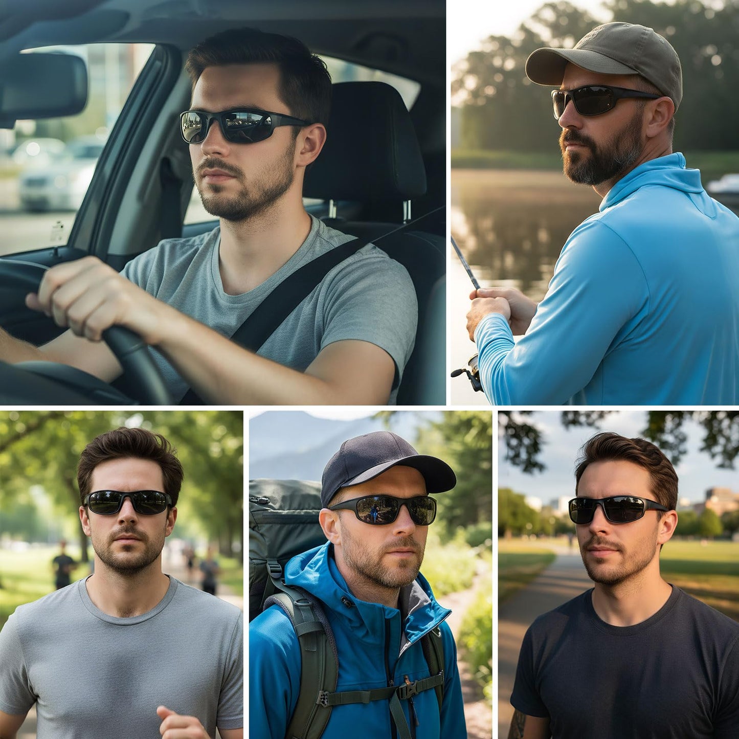 Ofwin Sports Polarized Sunglasses for Men Women Wrap Around Sun Glasses Fishing Cycling Driving Running UV Protection Black