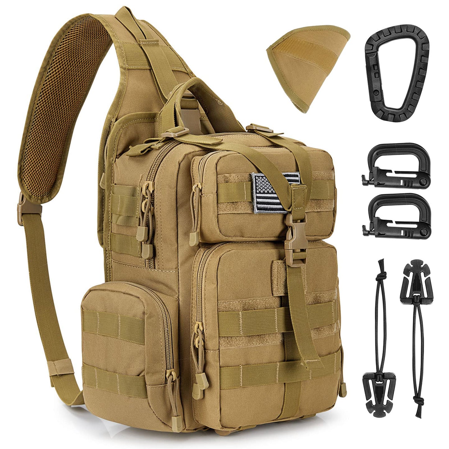 G4Free Tactical EDC Sling Bag Backpack with Pistol Holster Military Shoulder Backpack for Concealed Carry(Tan)