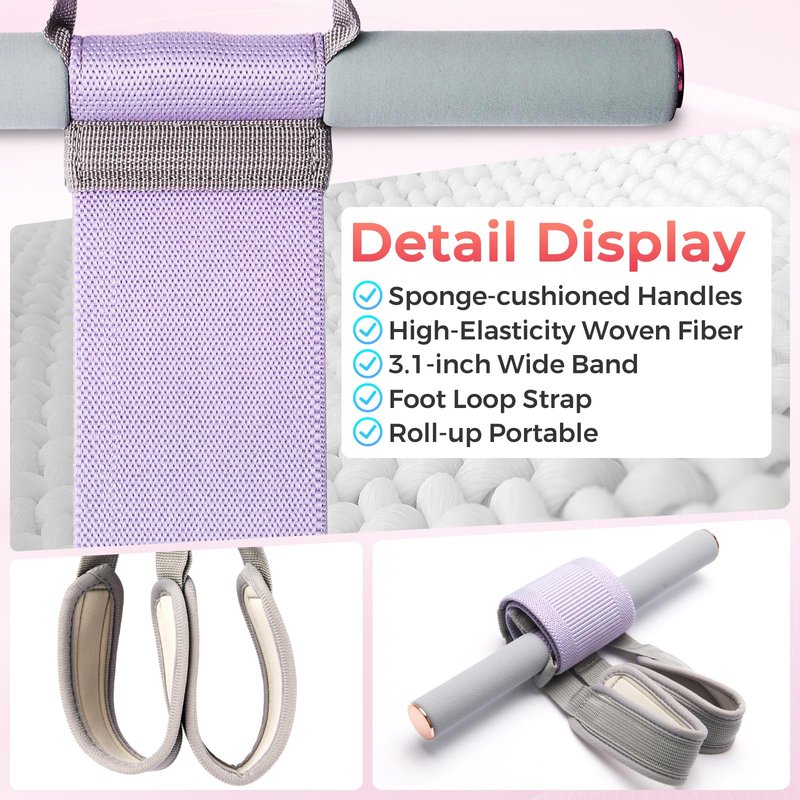 Resistance Band with Handles & Foot Loops – 120lb Full-Body Exercise Band for Home Workout | Padded Handles & Anti-Break Fabric | Ideal for Standing & Seated Stretches, Strength Training (Purple)