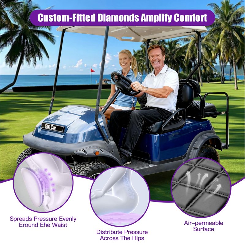PZWLI Club Car Precedent seat Cover，Fit forClub Car Precedent，Vinyl seat Cover, Diamond Texture, Easy to Install Golf cart Accessories, no Staples Required（Black&Black Stitch）