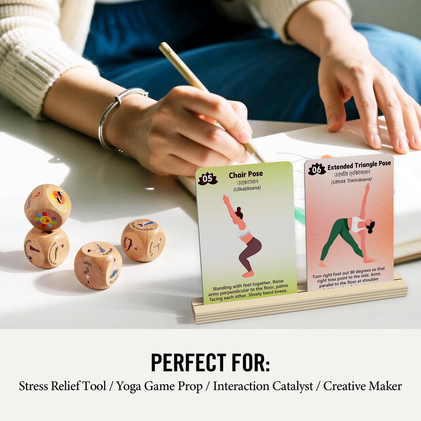 Homotte Yoga Cards and Wooden Yoga Dice Set for Beginners and Kids