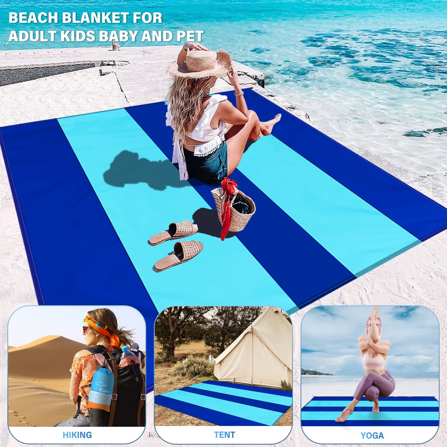 Famstar Beach Blanket Oversized Extra Large 78" X 81",Waterproof Sandproof Beach Blanket 1-7 Adults Lightweight Durable for Travel Camping Hiking Picnic