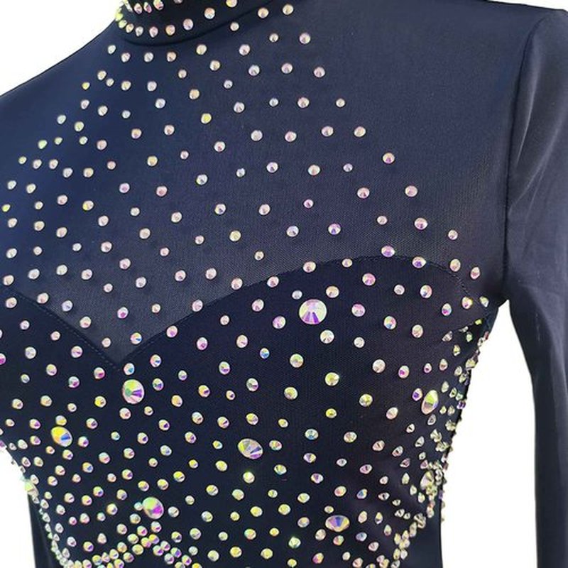 LIUHUO Ice Figure Skating Dress Girls Women Elegant Quality Crystals Competition Ice Dance Skirt Competition Blue