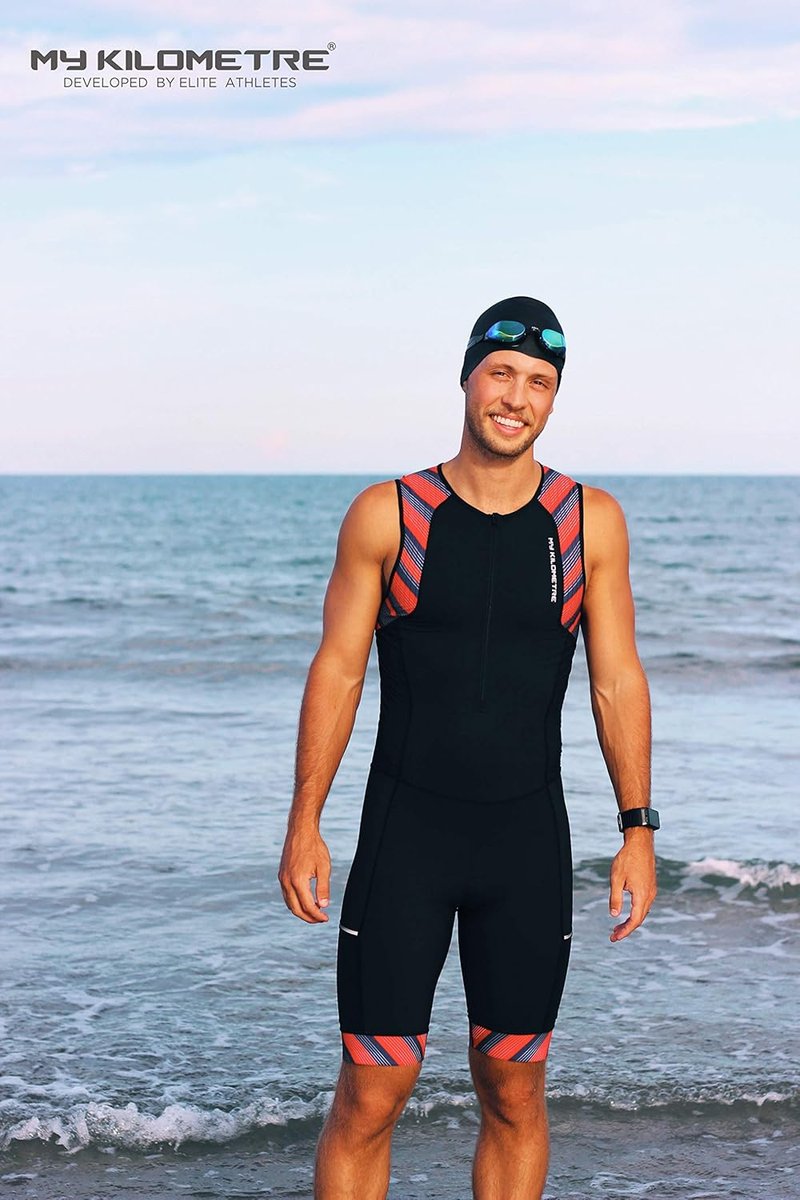 MY KILOMETRE Triathlon Suit for Men - One-Piece Sleeveless Quick-Dry Design with Pockets