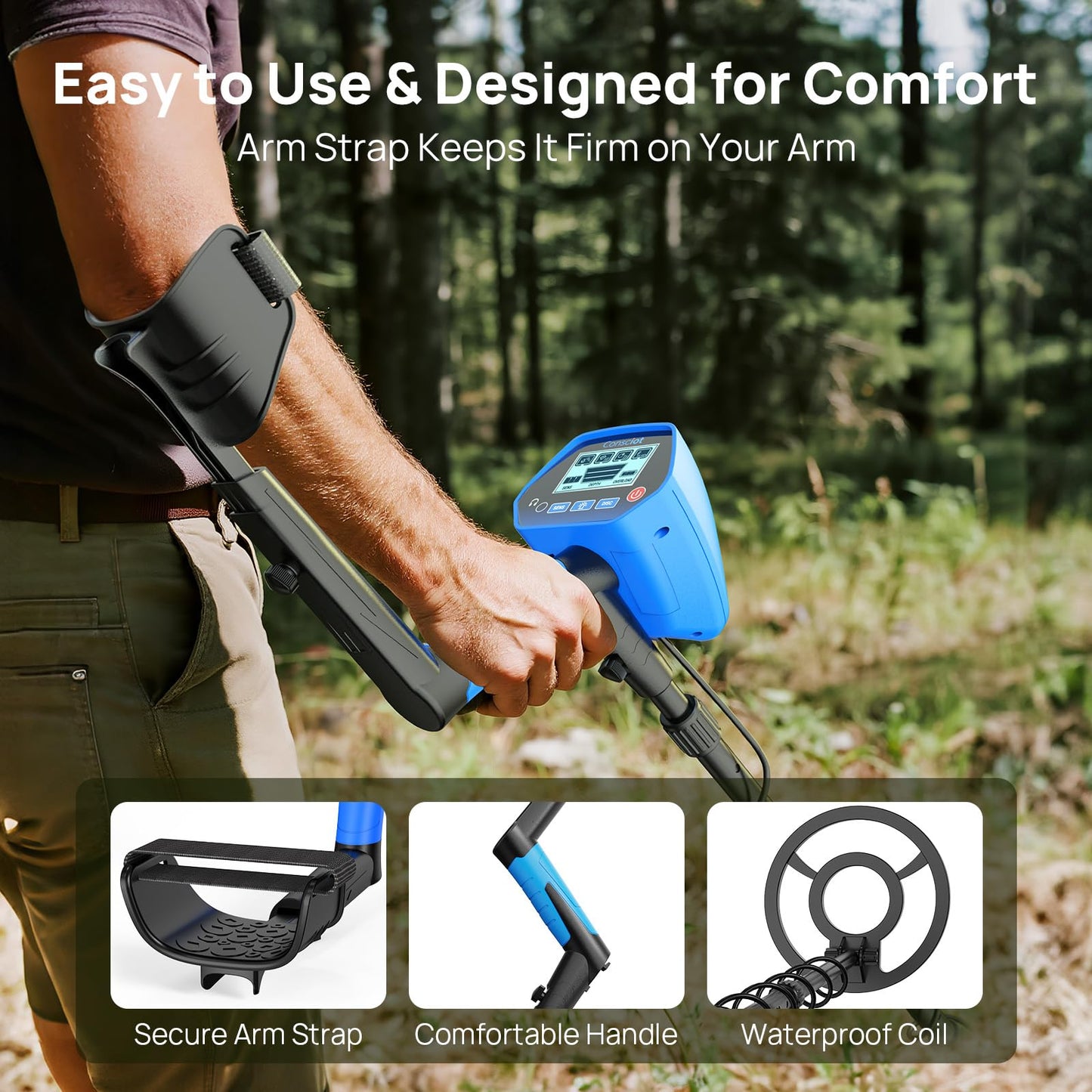 Metal Detector for Adults & Kids, Consciot Metal Detector Kit Waterproof IP68, Outdoor Gold Detector with 8'' Search Coil, LCD Display, Metal & Disc Mode, Beach & Backyard Use, Gift for Boys & Girls