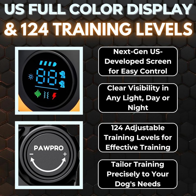 Dog Shock Collar - 4-Mile Remote Range, Waterproof & Rechargeable | 124 Training Levels, Night-Light Mode
