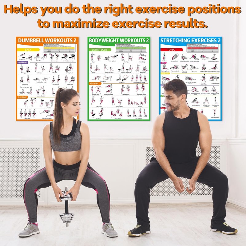 gisgfim 6PCS Dumbbell Bodyweight Stretching Workout Posters for Home Gym Wall Decor