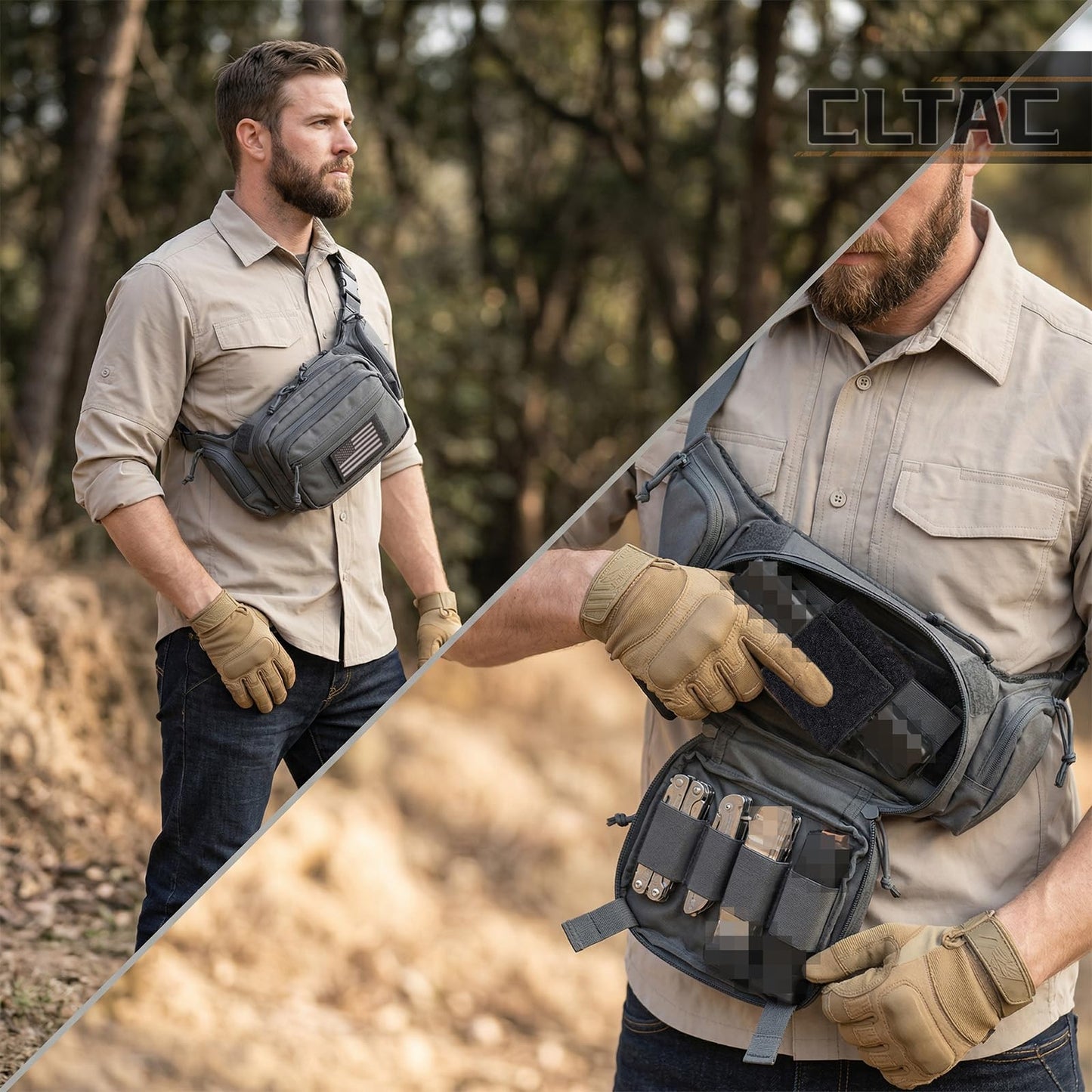 CLTAC CCW Tactical Fanny Pack for Concealed Carry, 500D Nylon Low Profile EDC Waist Bag with Pistol Holster & YKK Zippers, Everyday Carry Hip Pack (Range Green)