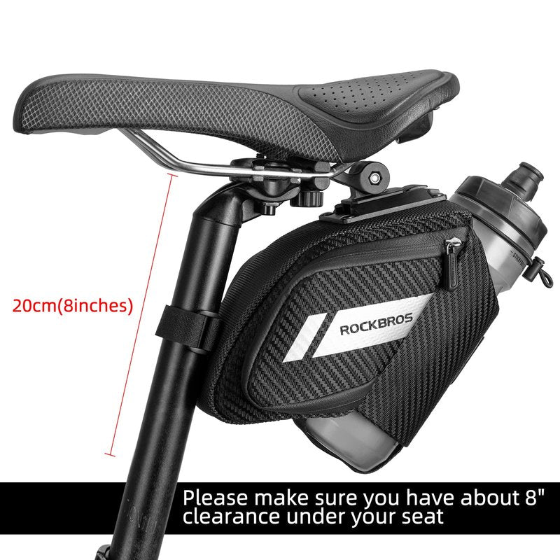 ROCKBROS Bike Saddle Bag Bike Seat Bag with Water Bottle Holder Bicycle Bag Under Seat Waterproof for Road Bike