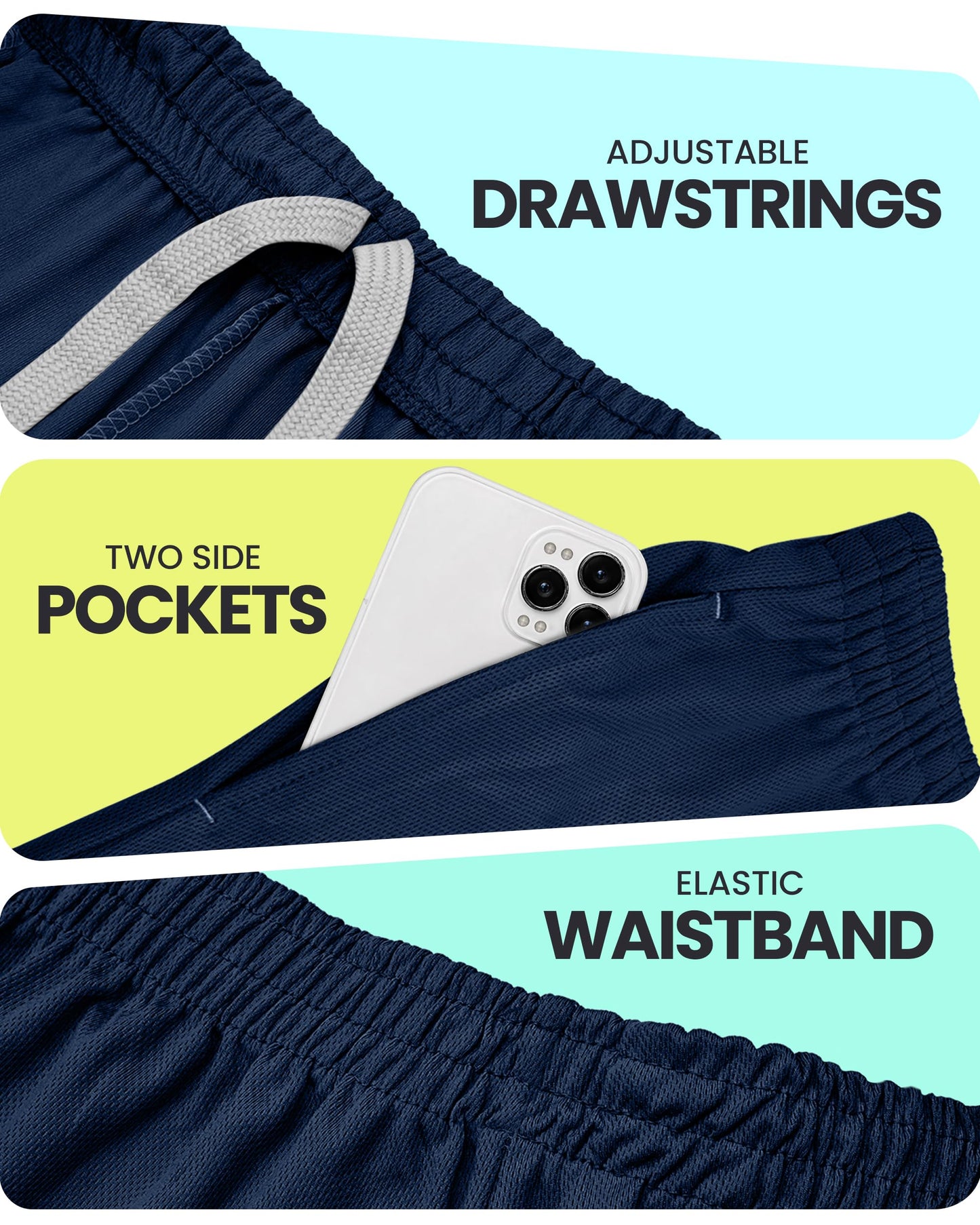 NY Threads Men's Athletic Shorts Quick Dry Loose-Fit Lightweight Running Workout Gym Shorts with Pockets, Medium, Navy