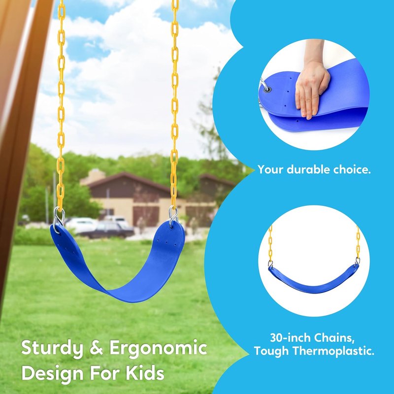 Outdoor Swing Set Replacement Kit - Heavy Duty Chains & 1 Seat for Kids | Blue