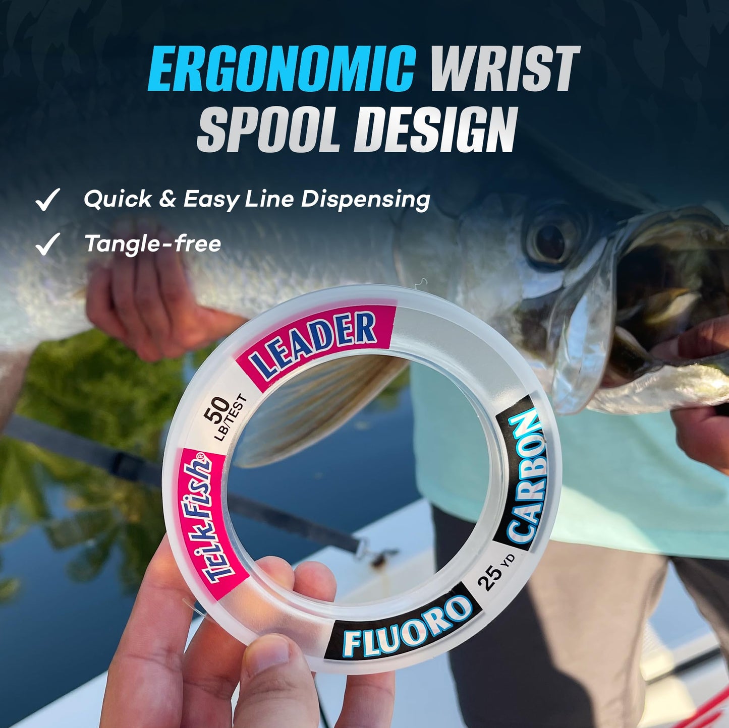 TrikFish Fluorocarbon Leader Fishing Line - Trik Fish Leader - Saltwater & Freshwater Fishing Line - Clear, Virtually Invisible - High Strength & Abrasion Resistance Lb Test
