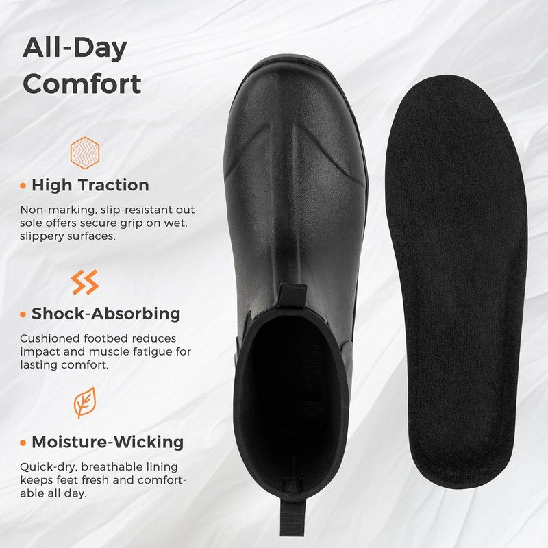 Men's Waterproof Rubber Rain Boots - Slip-On Insulated Ankle Garden Shoes | Durable Mud Work Footwear