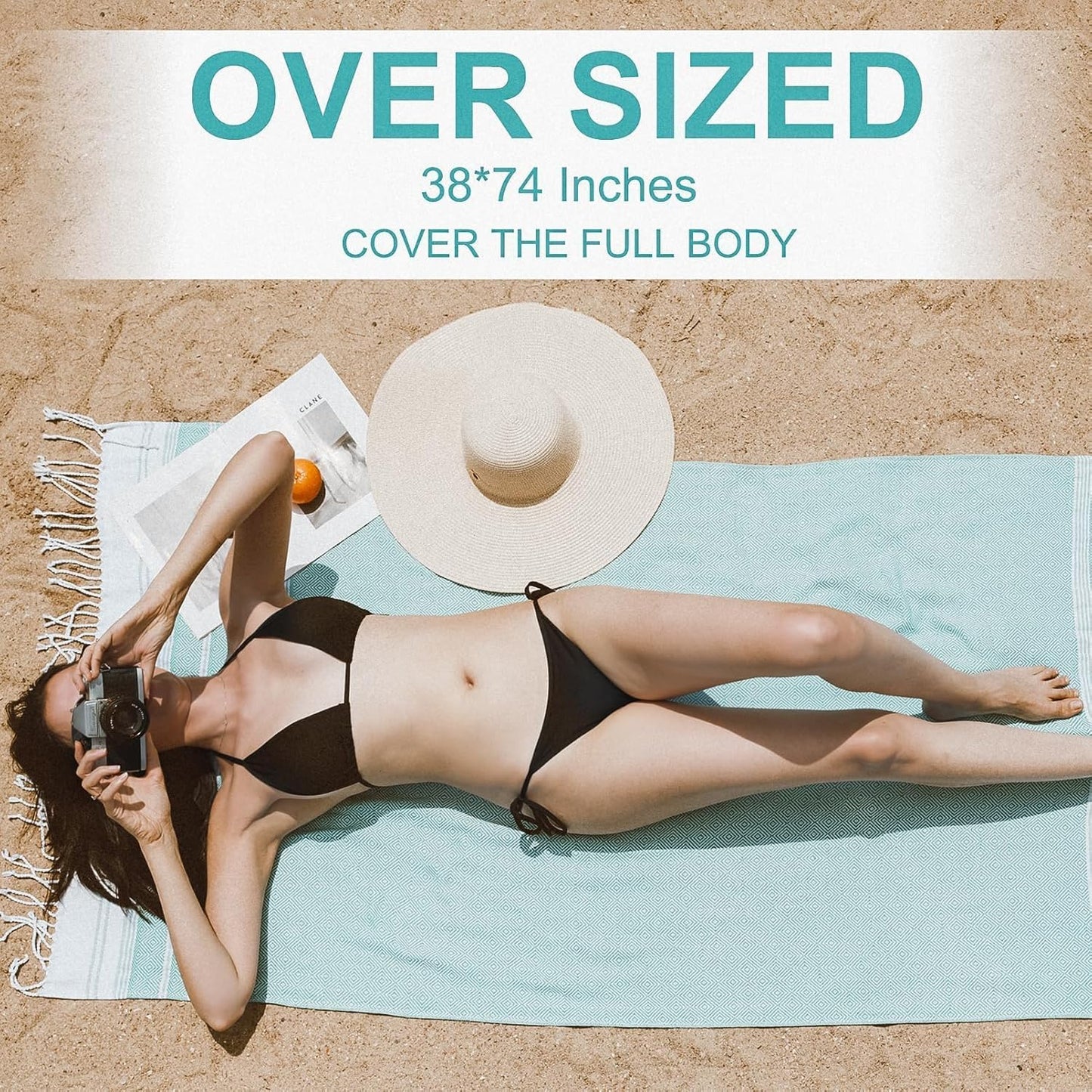 Oversized Turkish Beach Towels Set - Quick Dry, Sand-Free | 74"x38" Extra Large Travel & Camping Essentials
