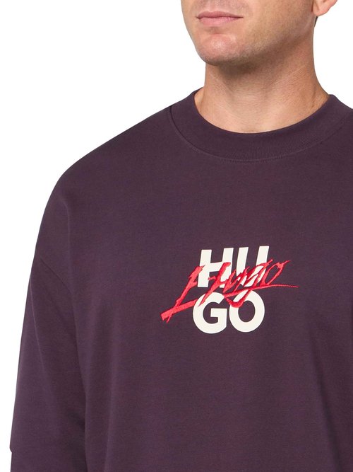 HUGO Script Stack Logo Crewneck Sweatshirt, grape, M