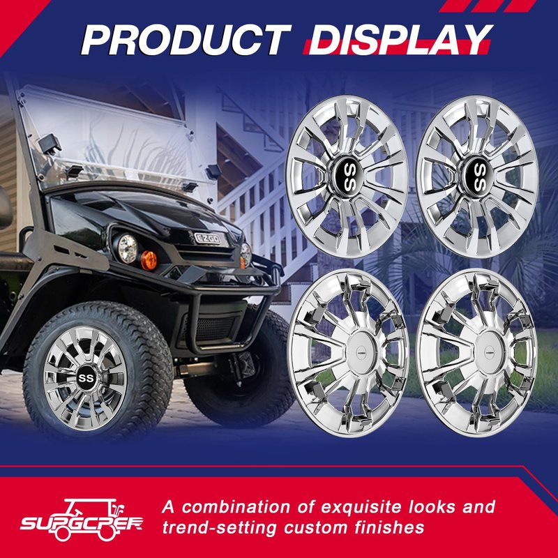 SUPGCPER Golf Cart SS Wheel Covers, Golf Cart Hub Caps for Club Car EZGO Yamaha and Most Golf Carts, 6-Spoke Design, 8 Inch Golf Cart Wheel Hubcaps (Set of 4), Snap-on Installation, Not Fit EZGO RXV