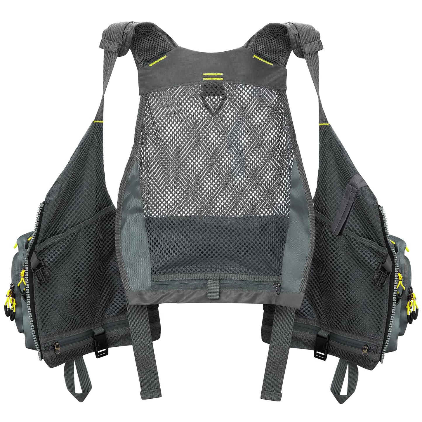 Gonex Fly Fishing Vest for Men Women, Comfortable Adjustable Fishing Vest with Multi-Pockets Reflective Stripes, Gray+Yellow