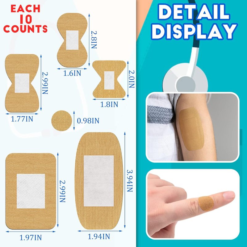 Flexible Fabric Adhesive Bandages - Breathable Fingertip & Knuckle Bandages | 180 Pcs in Assorted Sizes