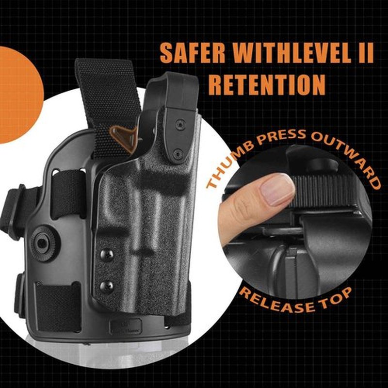 GUN & FLOWER Drop Leg Holster, Fits Glock 17/19 (Gen1-5), 22/23 /31/32 (Gen1-4), 19x /44/45, Level II Retention Duty Kydex Pistol Holster, Adjustable Strap & Ride Hight, Right Hand