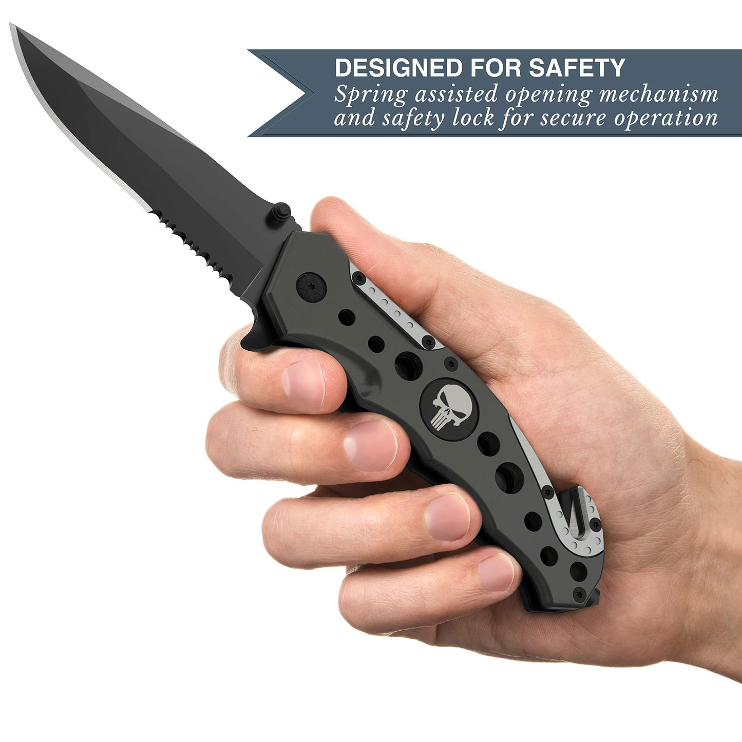 Swiss Safe 3-in-1 Tactical Knife for Military and First Responders - Navy SEAL Black