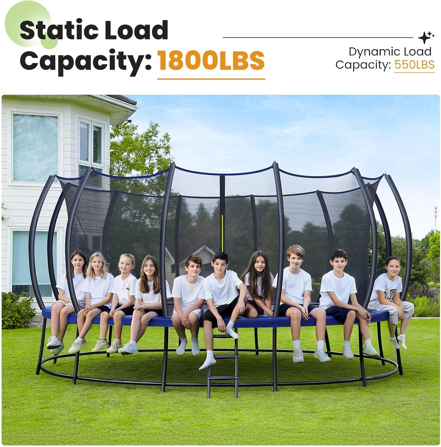 Zupapa 16FT Trampoline with Safety Enclosure Net - 1800LBS Capacity, No-Gap Design, Non-Slip Ladder for Kids & Family Outdoor Fun