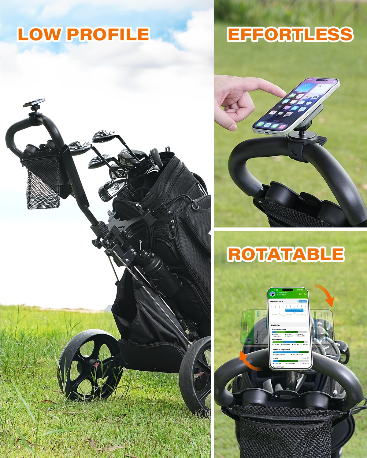 A2C Golf Gifts for Men 3-in-1 Magnetic Phone Holder for Golf Cart, Push Cart, Steering Wheel Phone Mount, Golf Cart Accessories for EZGO, Club Car, Yamaha, Icon, Golfers Essentials for Men Dad Husband