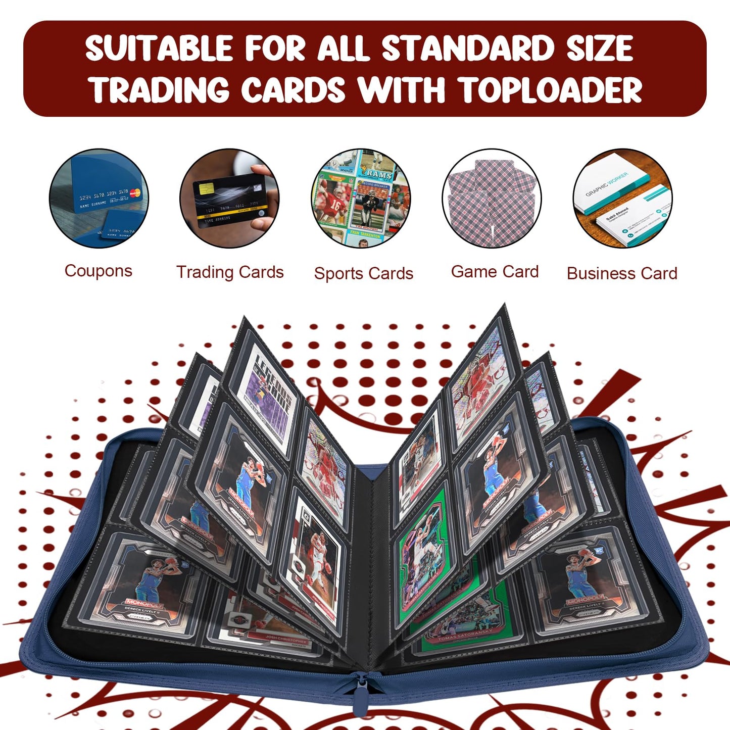 Toploader Binder 4 Pocket, HYMENEX Top Loader Card Binder Holds 112 Toploader Cards for Trading Sports Cards - Black
