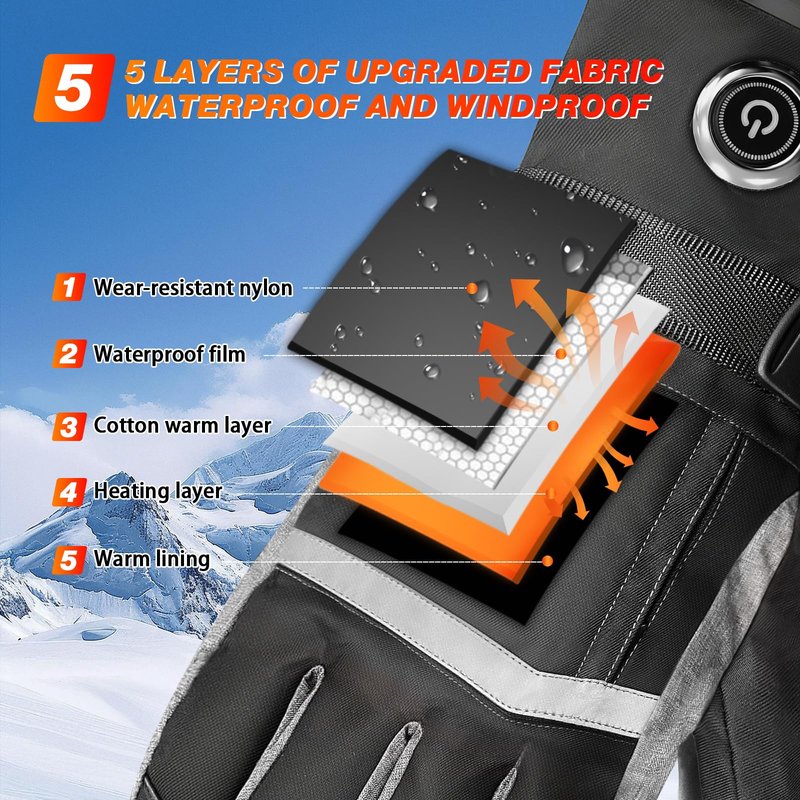 Heated Gloves 5V 5000mAh Electric Hand Warmers with Touch Screen Non-Slip Adjustable Wrist Design for Skiing Hiking